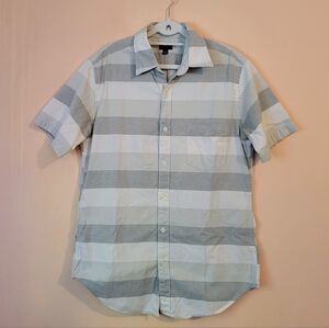 J. Crew Short Sleeve Cotton Oxford Shirt, White & Gray, M, EUC